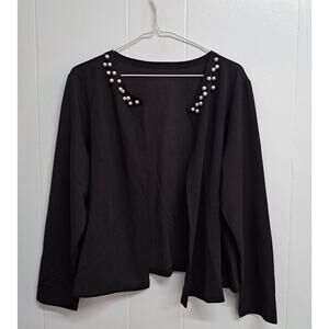 Womens Pearls Long Sleeves Open Front Jacket Outerwear‎ Black 2XL